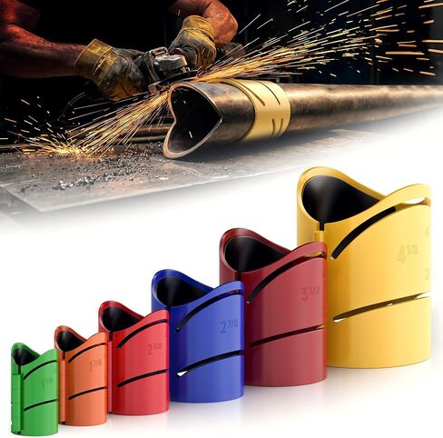 Pipe Saddle Template, Metal Pipe Cutting Guide Kit, Magnetic Pipe Saddle Cutting Guide Coping Notching Jig 6-Pack: 1-5/8", 1-7/8", 2-3/8", 2-7/8", 3-1/2", 4-1/2" Cross｜Saddle Cut at 22.5°, 45°, 90° in Kuwait