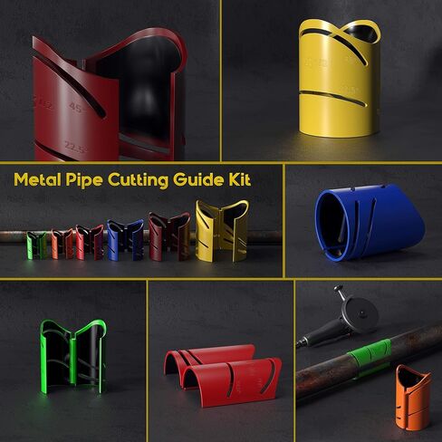 Pipe Saddle Template, Metal Pipe Cutting Guide Kit, Magnetic Pipe Saddle Cutting Guide Coping Notching Jig 6-Pack: 1-5/8", 1-7/8", 2-3/8", 2-7/8", 3-1/2", 4-1/2" Cross｜Saddle Cut at 22.5°, 45°, 90° in Kuwait