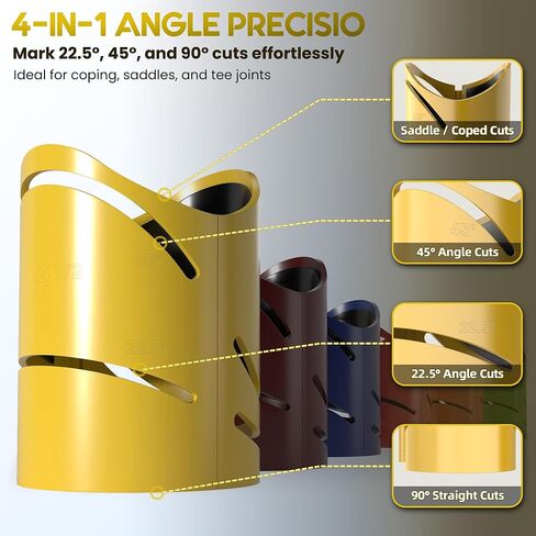 Pipe Saddle Template, Metal Pipe Cutting Guide Kit, Magnetic Pipe Saddle Cutting Guide Coping Notching Jig 6-Pack: 1-5/8", 1-7/8", 2-3/8", 2-7/8", 3-1/2", 4-1/2" Cross｜Saddle Cut at 22.5°, 45°, 90° in Kuwait
