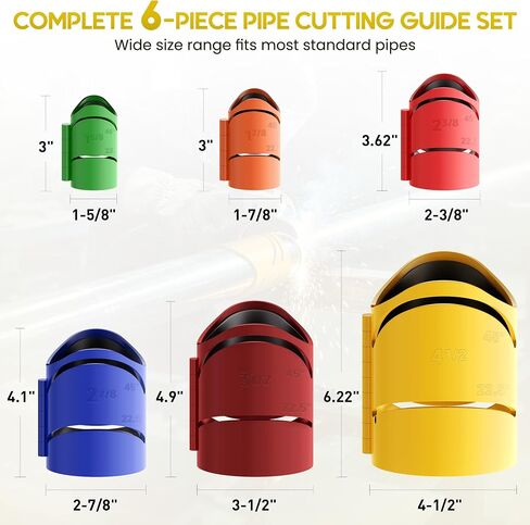 Pipe Saddle Template, Metal Pipe Cutting Guide Kit, Magnetic Pipe Saddle Cutting Guide Coping Notching Jig 6-Pack: 1-5/8", 1-7/8", 2-3/8", 2-7/8", 3-1/2", 4-1/2" Cross｜Saddle Cut at 22.5°, 45°, 90° in Kuwait