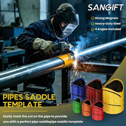 Pipe Saddle Template, Metal Pipe Cutting Guide Kit, Magnetic Pipe Saddle Cutting Guide Coping Notching Jig 6-Pack: 1-5/8", 1-7/8", 2-3/8", 2-7/8", 3-1/2", 4-1/2" Cross｜Saddle Cut at 22.5°, 45°, 90° in Kuwait