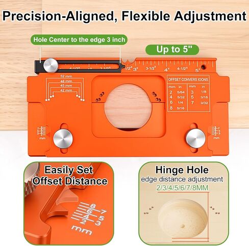 Metal Concealed Hinge Jig, Cabinet Hinge Jig, Door Installation Kit | 35mm Cabinet Door Jig with Built-in Screw Hole Guide and Wider Offset from 2 to 8mm, Woodworking Cabinet Hinges Mounting Tool in Kuwait