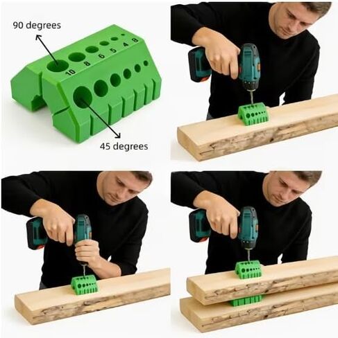 Portable Multi-Angle Drill Guide, Adjustable 90°and 45° Precision Drilling Jig, for Straight & Angled Holes, Woodworking Metalworking DIY Tool (green) in Kuwait