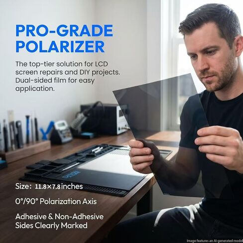 2 Pcs LCD Polarizing Film Sheets, 11.81x7.87in Linear Polarizer Filter with Cleaning Kit, Black Glass Anti Glare Film for Screen Repair in Kuwait