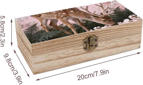 Deer Cherry Blossoms Wooden Storage Box with Hinged Lid for Photo | Wood Keepsake Box, Dustproof Storage Box, Decorative Treasure Chest, Memory Box for Crafts Coins Stamps Letters Jewelry in Kuwait
