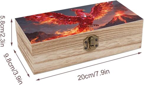 Ruby Phoenix Flame Wooden Storage Box with Hinged Lid for Photo | Wood Keepsake Box, Dustproof Storage Box, Decorative Treasure Chest, Memory Box for Crafts Coins Stamps Letters Jewelry in Kuwait