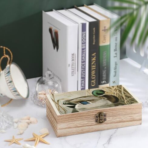 Natural Duck Wooden Storage Box with Hinged Lid for Photo | Wood Keepsake Box, Dustproof Storage Box, Decorative Treasure Chest, Memory Box for Crafts Coins Stamps Letters Jewelry in Kuwait