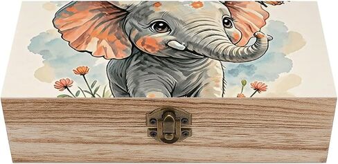 Elephants Wooden Storage Box with Hinged Lid for Photo | Wood Keepsake Box, Dustproof Storage Box, Decorative Treasure Chest, Memory Box for Crafts Coins Stamps Letters Jewelry in Kuwait