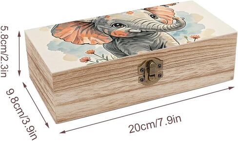 Elephants Wooden Storage Box with Hinged Lid for Photo | Wood Keepsake Box, Dustproof Storage Box, Decorative Treasure Chest, Memory Box for Crafts Coins Stamps Letters Jewelry in Kuwait