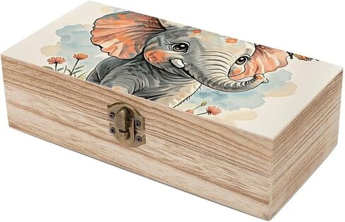 Elephants Wooden Storage Box with Hinged Lid for Photo | Wood Keepsake Box, Dustproof Storage Box, Decorative Treasure Chest, Memory Box for Crafts Coins Stamps Letters Jewelry in Kuwait