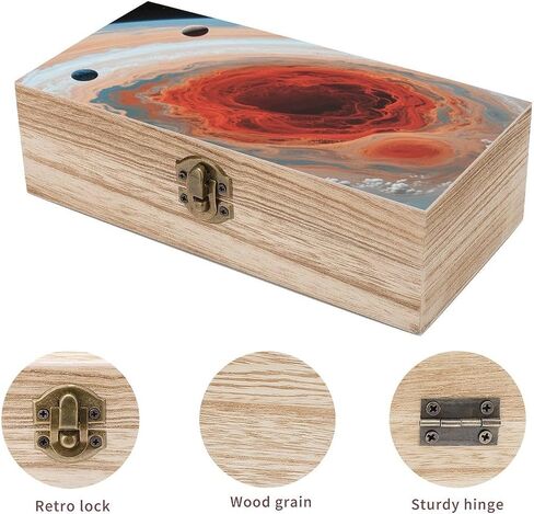 Jupiter Red Spot Wooden Storage Box with Hinged Lid for Photo | Wood Keepsake Box, Dustproof Storage Box, Decorative Treasure Chest, Memory Box for Crafts Coins Stamps Letters Jewelry in Kuwait