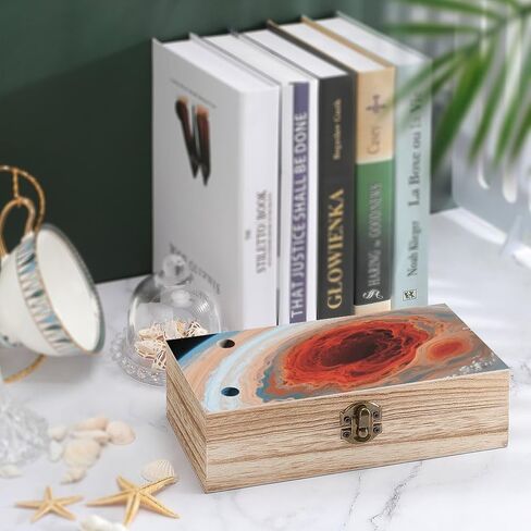 Jupiter Red Spot Wooden Storage Box with Hinged Lid for Photo | Wood Keepsake Box, Dustproof Storage Box, Decorative Treasure Chest, Memory Box for Crafts Coins Stamps Letters Jewelry in Kuwait