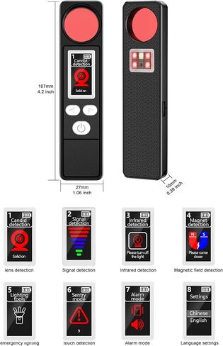 Hidden Camera Signal Detector/WiFi Scanner Hidden Device Detector/Anti-Spy Camera Finder/GPS Tracker/Multiple Modes for Hotel, Bathroom, Office, Car Travel Security (Black/White) (Black) in Kuwait