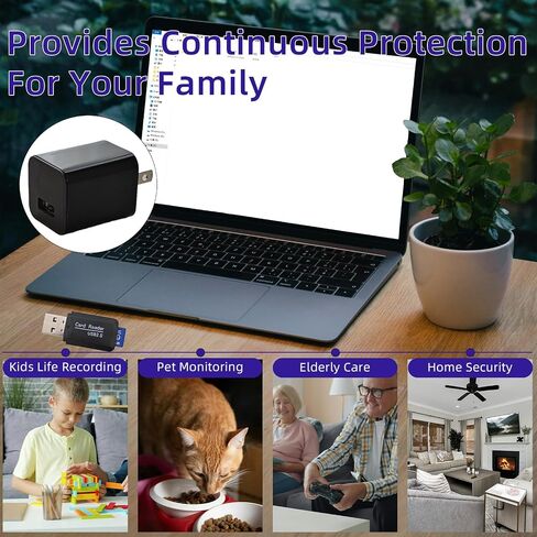 HD 1080P USB Charger Hidden Camera, 64GB Spy Nanny Cam (No WiFi) | Plug and Play Wall-Outlet Mini Cam with Motion Detection Loop Recording, 140° Wide Angle for Indoor Home Security and Pet in Kuwait