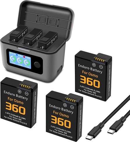 3-Pack Osmo 360 Battery, 3-Channel 27W Charger for DJI Action 6/5 Pro/4/3 | Fast Bi-Directional Charger Hub, Compatible for DJI Osmo Action 5 Pro, Action 4, Action 3 and USB-C Cable 2100mAh in Kuwait
