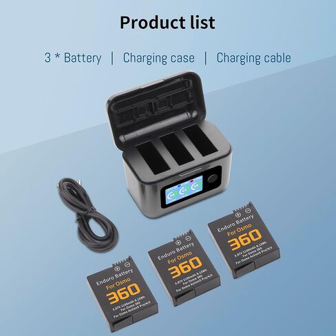 3-Pack Osmo 360 Battery, 3-Channel 27W Charger for DJI Action 6/5 Pro/4/3 | Fast Bi-Directional Charger Hub, Compatible for DJI Osmo Action 5 Pro, Action 4, Action 3 and USB-C Cable 2100mAh in Kuwait