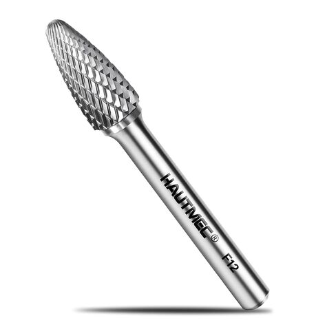 HAUTMEC Tungsten Carbide Rotary Burr Bit YG6, 1/4" Shank Double Cut Die Grinder Bit, Low Vibration Precision Rotary File for Metal Grinding, Engraving & Deburring (12MM Conical), HT0157 in Kuwait