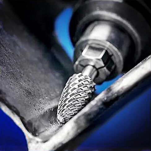 HAUTMEC Tungsten Carbide Rotary Burr Bit YG6, 1/4" Shank Double Cut Die Grinder Bit, Low Vibration Precision Rotary File for Metal Grinding, Engraving & Deburring (12MM Conical), HT0157 in Kuwait