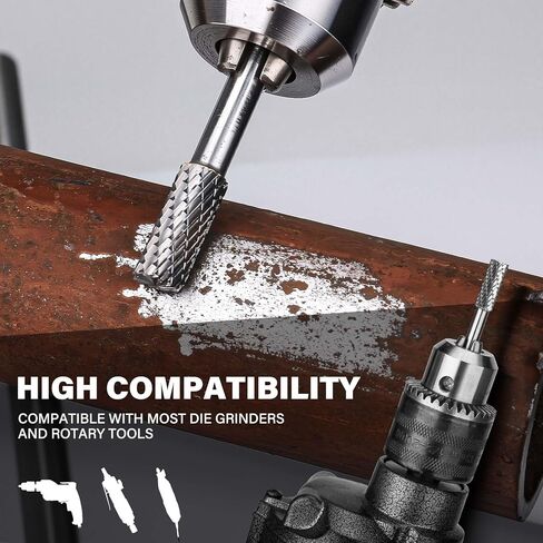 HAUTMEC Tungsten Carbide Rotary Burr Bit YG6, 1/4" Shank Double Cut Die Grinder Bit, Low Vibration Precision Rotary File for Metal Grinding, Engraving & Deburring (12MM Conical), HT0157 in Kuwait