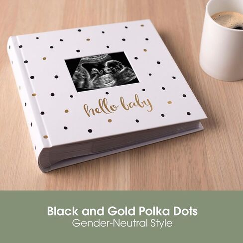 Pearhead Hello Baby Photo Album, Keepsake Book for New and Expecting Parents, Gender-Neutral Baby Accessory, Ideal Gift for Baby Shower, Holds 200 Pictures, Black and Gold Polka Dot | Holds 200 4x6" Pictures with Space for Notes, Memory Keepsake Book for  in Kuwait