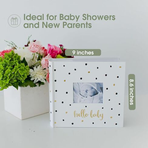 Pearhead Hello Baby Photo Album, Keepsake Book for New and Expecting Parents, Gender-Neutral Baby Accessory, Ideal Gift for Baby Shower, Holds 200 Pictures, Black and Gold Polka Dot | Holds 200 4x6" Pictures with Space for Notes, Memory Keepsake Book for  in Kuwait