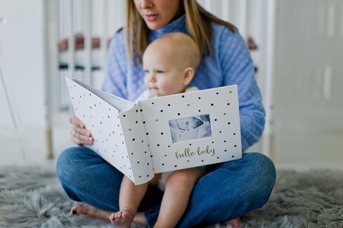 Pearhead Hello Baby Photo Album, Keepsake Book for New and Expecting Parents, Gender-Neutral Baby Accessory, Ideal Gift for Baby Shower, Holds 200 Pictures, Black and Gold Polka Dot | Holds 200 4x6" Pictures with Space for Notes, Memory Keepsake Book for  in Kuwait