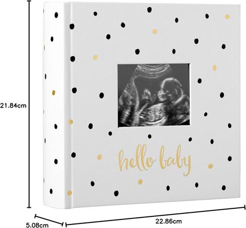 Pearhead Hello Baby Photo Album, Keepsake Book for New and Expecting Parents, Gender-Neutral Baby Accessory, Ideal Gift for Baby Shower, Holds 200 Pictures, Black and Gold Polka Dot | Holds 200 4x6" Pictures with Space for Notes, Memory Keepsake Book for  in Kuwait