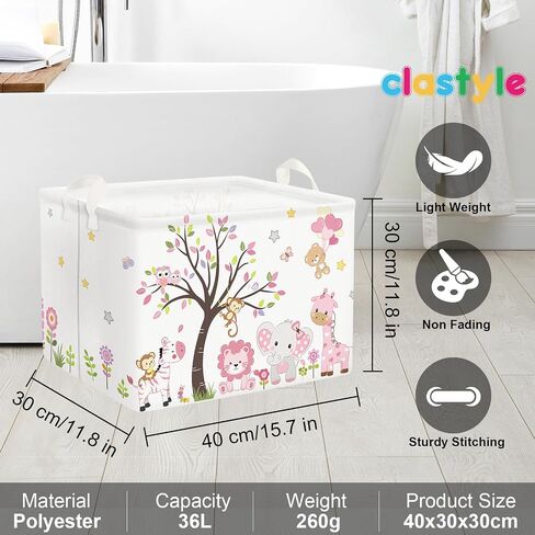 Clastyle Collapsible Large Pink Woodland Animal Baby Girl Bakset Jungle Animals Lion Giraffe Book Shelf Basket with Handle Rectangle Toy Clothes Cube Storage Basket for Kids Room in Kuwait