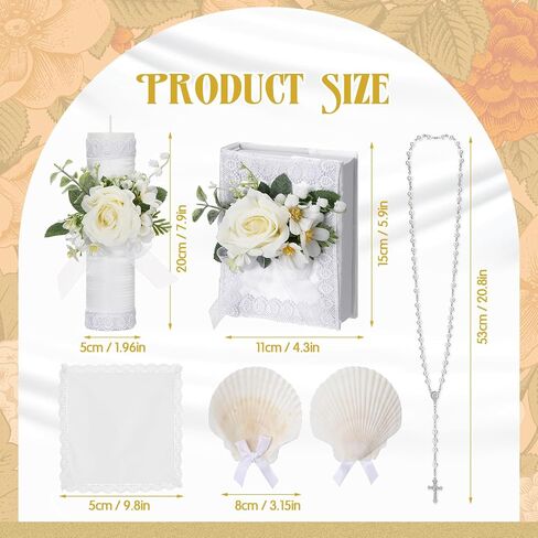 Threlaco 5 Pcs Baptism Candle Set for Boys Girls Included Catholic Devotional Candle with Flower, Baptism Towel, Rosary, Bible for Christenings Baptismal Party Favors(White) in Kuwait