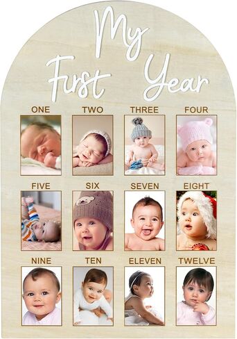 My First Year Arch Photo Frame, Natural Wooden Monthly Milestone Photo Board for Baby Birthday Party Decorations (17x11.8in) in Saudi Arabia