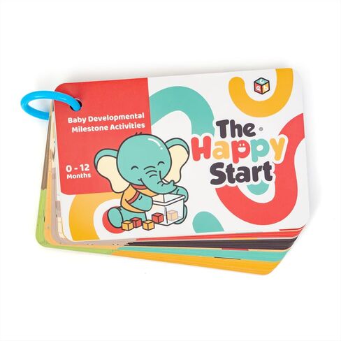 Happy Start Award-Winning Activity Cards, Baby Milestone Cards, 0-12 Months | 28 baby activity cards, expert tips with video, newborn essentials, perfect for new parents & baby's first year, shower gift in Kuwait