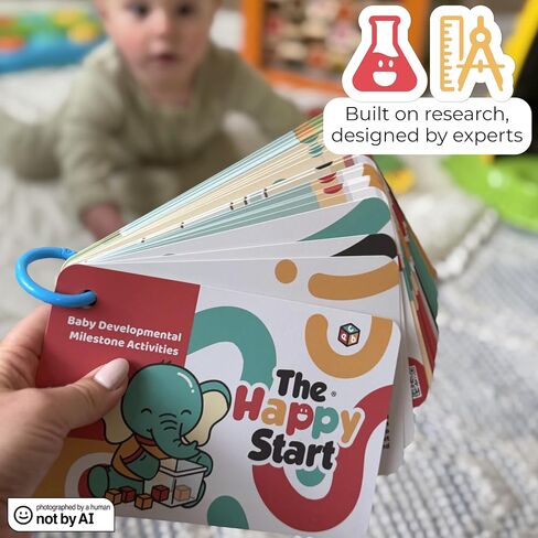 Happy Start Award-Winning Activity Cards, Baby Milestone Cards, 0-12 Months | 28 baby activity cards, expert tips with video, newborn essentials, perfect for new parents & baby's first year, shower gift in Kuwait