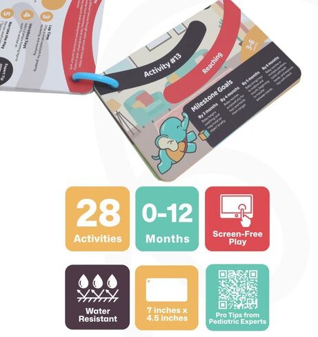 Happy Start Award-Winning Activity Cards, Baby Milestone Cards, 0-12 Months | 28 baby activity cards, expert tips with video, newborn essentials, perfect for new parents & baby's first year, shower gift in Kuwait