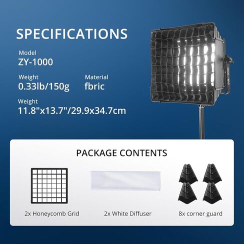 GVM Foldable Softbox with Diffusers/Honeycomb Grid, 2 Packs Softbox Lighting Kit Compatible with GVM 680RS/880RS/1000D RGB Video Light for YouTube/Portrait Photography/Product Shoots/Live Streaming in Kuwait