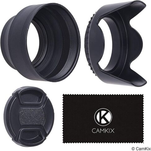77mm Set of 2 Camera Lens Hoods and 1 Lens Cap - Rubber (Collapsible) + Tulip Flower - Sun Shade/Shield - Reduces Lens Flare and Glare - Blocks Excess Sunlight for Enhanced Photography and Video Foo in Saudi Arabia