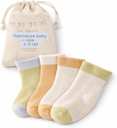 Organic Preemie Socks 4 Pairs Soft Micro Preemie Socks Baby Girls Boys Premature Cotton Newborns 2-5 lbs – Hypoallergenic in Kuwait