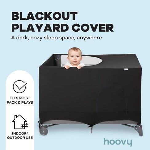 Blackout Playard Cover, Black, Breathable Stretchable Fabric, Universal Fit for Pack n Play, Indoor/Outdoor Baby Sleep Shade in Saudi Arabia