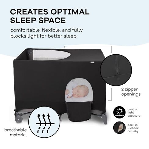 Blackout Playard Cover, Black, Breathable Stretchable Fabric, Universal Fit for Pack n Play, Indoor/Outdoor Baby Sleep Shade in Saudi Arabia