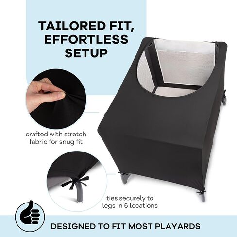 Blackout Playard Cover, Black, Breathable Stretchable Fabric, Universal Fit for Pack n Play, Indoor/Outdoor Baby Sleep Shade in Saudi Arabia