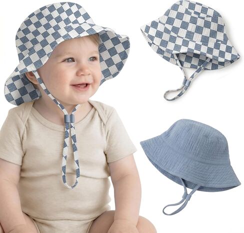 guruixu Muslin Baby Sun Hat, 100% Cotton Wide Brim UPF 50+ Bucket Hat for Baby Boys & Girls in Kuwait
