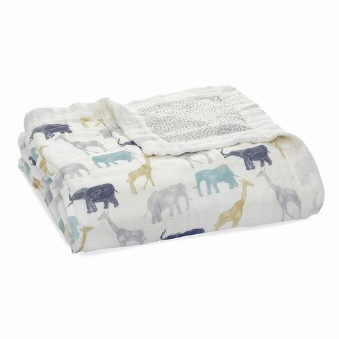 aden + anais Silky Soft Dream Blanket, 100% Viscose Bamboo Muslin Baby Blankets for Girls & Boys, Nursery Crib Blanket, Shower & Registry Gift, Expedition Elephants and Giraffes in Kuwait