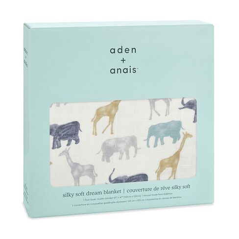 aden + anais Silky Soft Dream Blanket, 100% Viscose Bamboo Muslin Baby Blankets for Girls & Boys, Nursery Crib Blanket, Shower & Registry Gift, Expedition Elephants and Giraffes in Kuwait