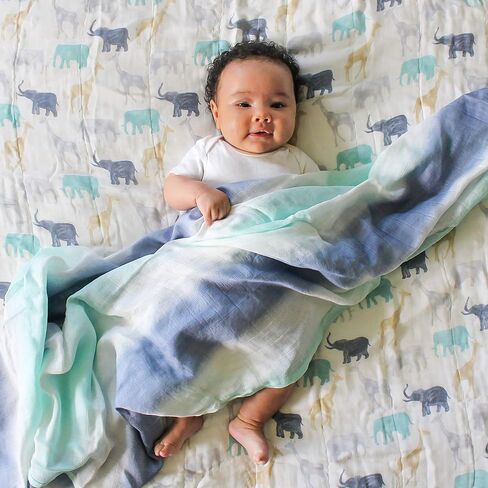 aden + anais Silky Soft Dream Blanket, 100% Viscose Bamboo Muslin Baby Blankets for Girls & Boys, Nursery Crib Blanket, Shower & Registry Gift, Expedition Elephants and Giraffes in Kuwait