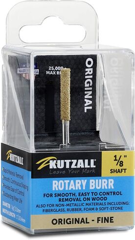 Kutzall Original Cylinder Rotary Burr, 1⁄8" Shaft, Fine - Wood Carving Bit for Dremel, Foredom, DeWalt, Milwaukee. Abrasive Tungsten Carbide, 1⁄8" (3.1mm) Dia. X 7⁄8" (22.2mm) Length, C-18-EG in Saudi Arabia