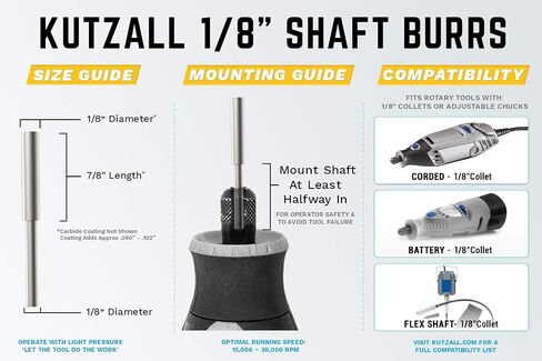 Kutzall Original Cylinder Rotary Burr, 1⁄8" Shaft, Fine - Wood Carving Bit for Dremel, Foredom, DeWalt, Milwaukee. Abrasive Tungsten Carbide, 1⁄8" (3.1mm) Dia. X 7⁄8" (22.2mm) Length, C-18-EG in Saudi Arabia