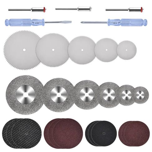 25Pcs Rotary Tool Cutting Disc Set, 2.35mm Shank HSS Saw Blades, Diamond Wheels & Resin Discs for Wood, Metal, Stone, Glass, Plastic - Ideal for DIY Makers, Model Builders & Crafting in Kuwait