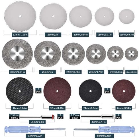 25Pcs Rotary Tool Cutting Disc Set, 2.35mm Shank HSS Saw Blades, Diamond Wheels & Resin Discs for Wood, Metal, Stone, Glass, Plastic - Ideal for DIY Makers, Model Builders & Crafting in Kuwait