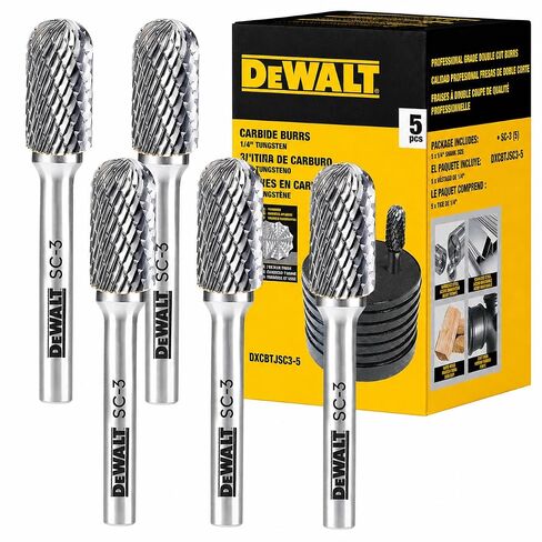 5 Pack DEWALT Carbide Burr Size SC-3 with 1/4" Shank (DXCBTJSC3-5) | C10 tungsten carbide double-cut burr for steel, cast iron, stainless, and hardwood grinding. in Kuwait