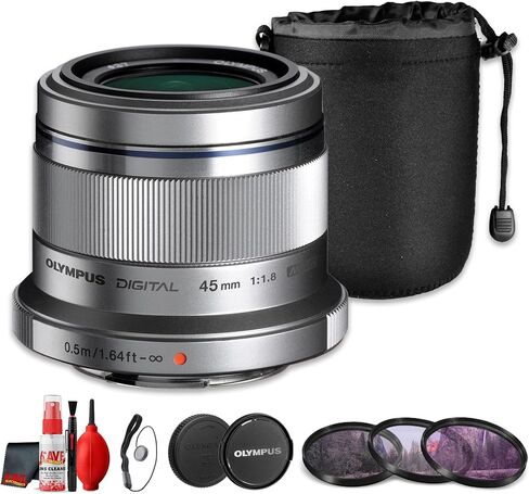 Olympus M.Zuiko Digital 45mm f/1.8 Lens Silver for Micro Four Thirds Cameras Portrait Prime Lens (Bundle) in Kuwait