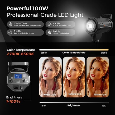 SL40 100W Softbox Lighting Kit with 110'' Adjustable Tripod | 27.6'' Softbox, 2700K–6500K Dimmable LED Studio Light, CRI 97+, Remote & App Control for Live Streaming and Video Record in Kuwait